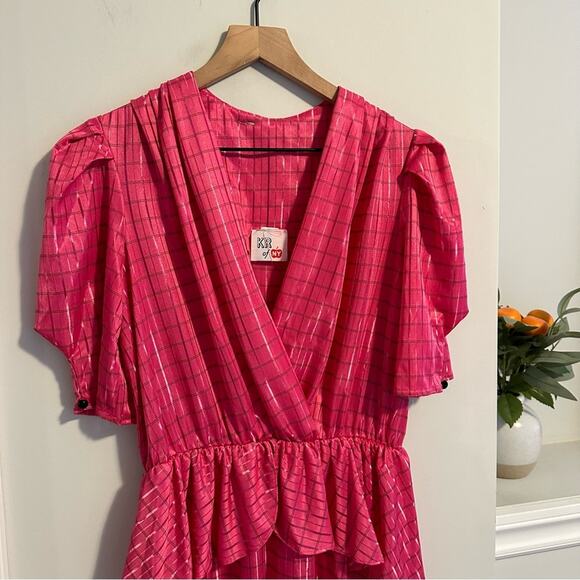 Vintage KR of NY Pink Plaid Maxi Dress Medium - Picture 8 of 11